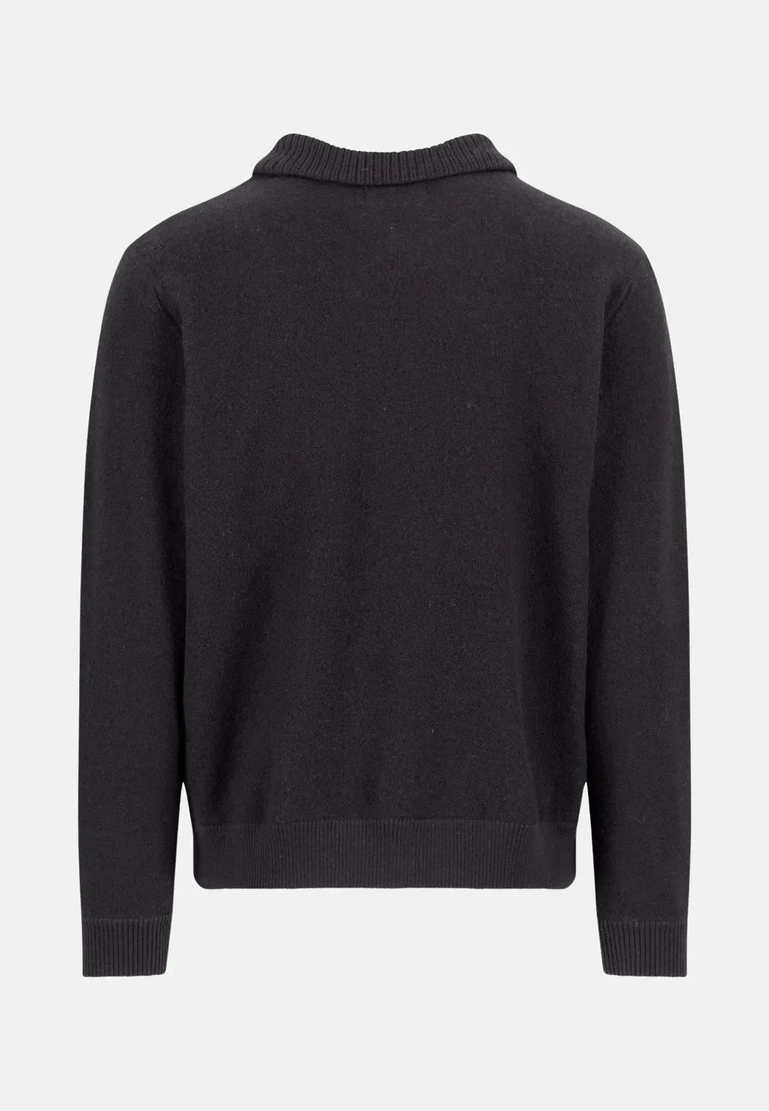 fynch-hatton-Boiled Wool Polo Collar Cardigan Charcoal