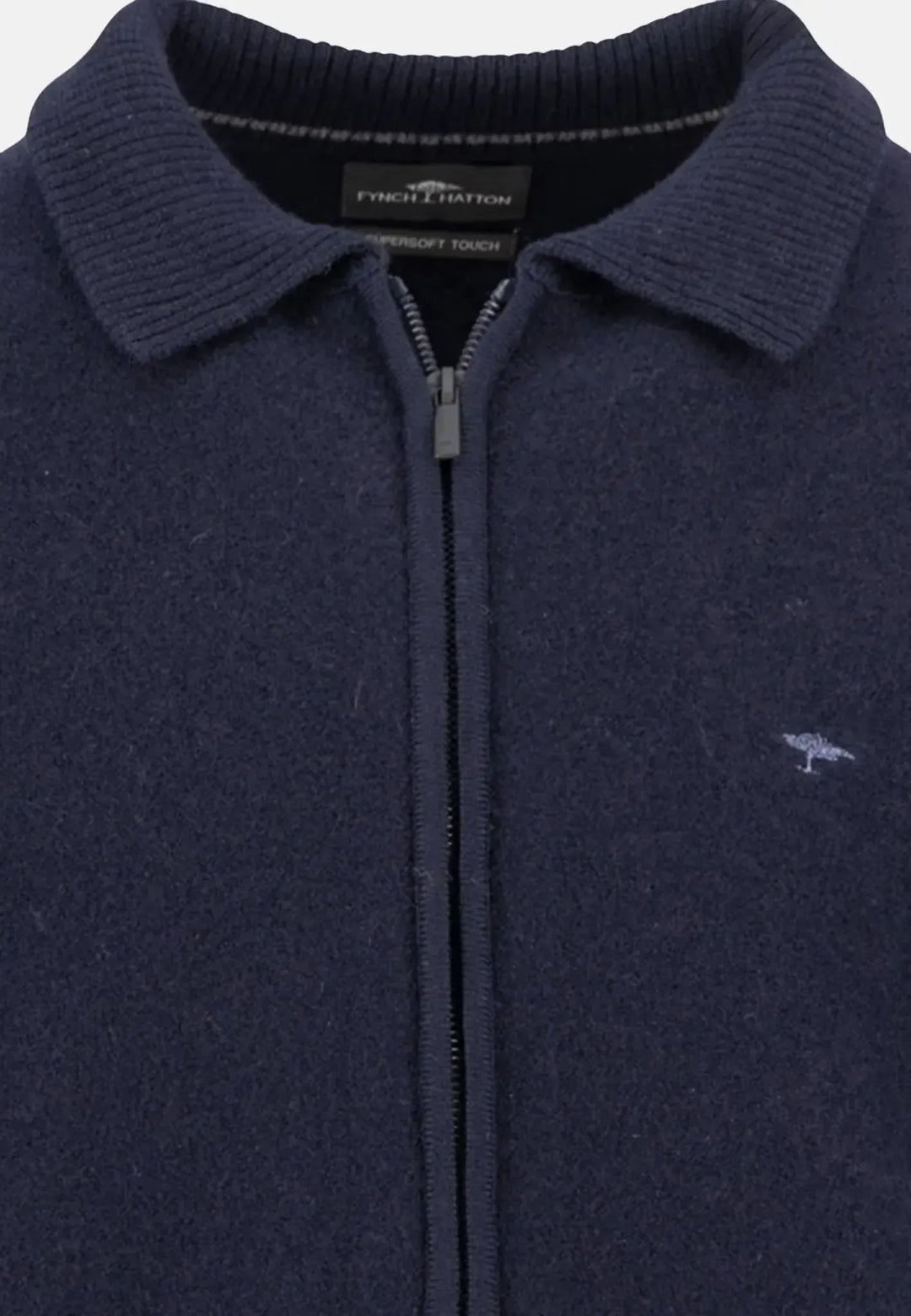 fynch-hatton-Boiled Wool Polo Collar Cardigan Navy
