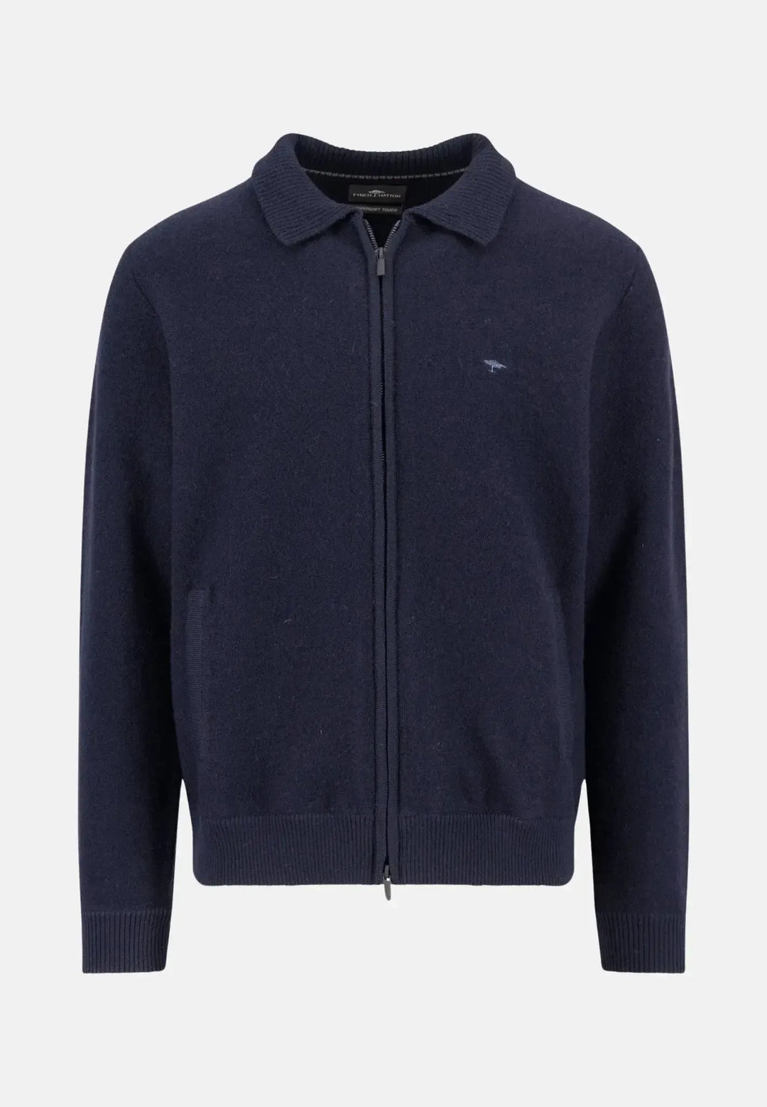 fynch-hatton-Boiled Wool Polo Collar Cardigan Navy