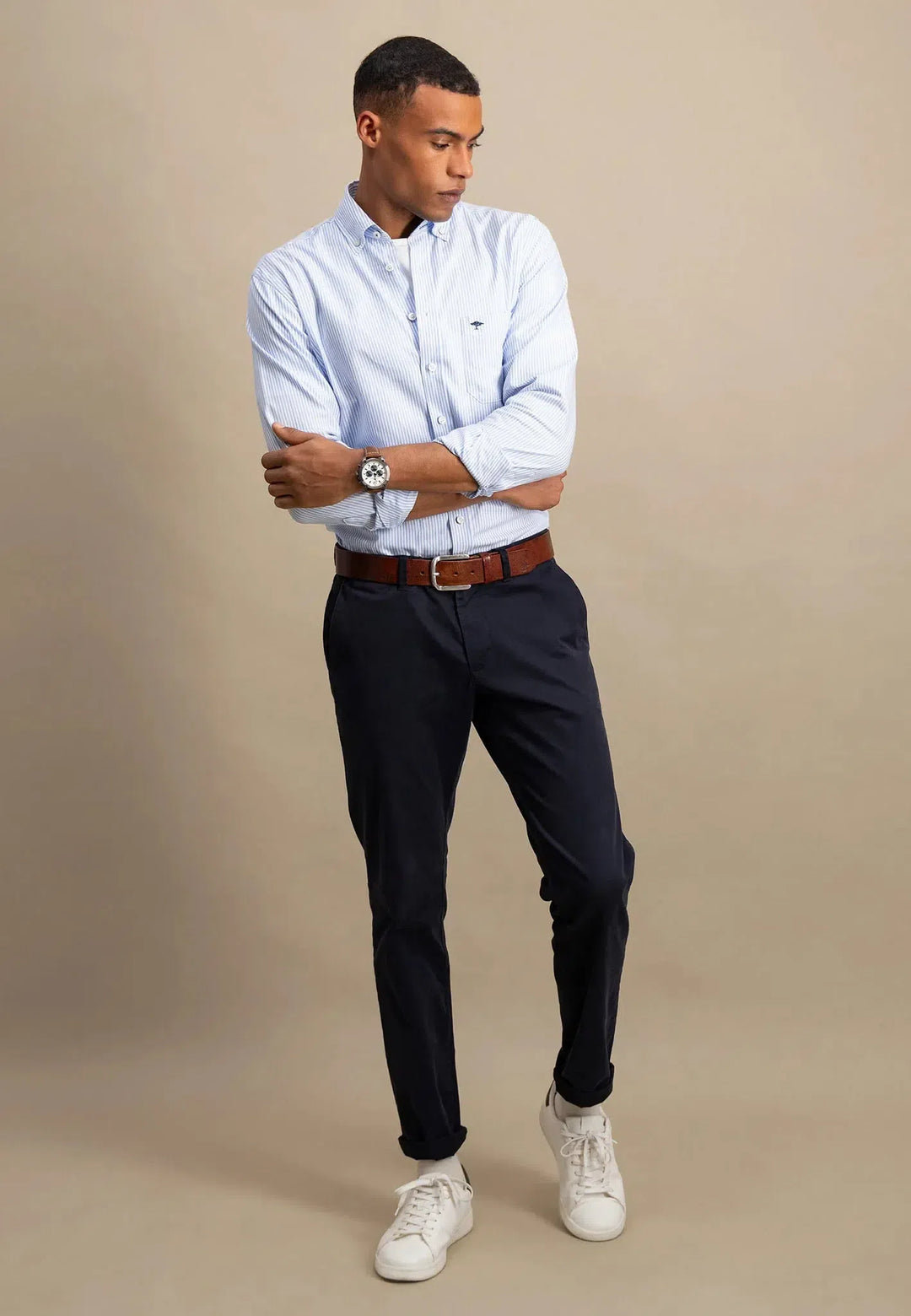 fynch-hatton-Button Down Oxford Shirt Light Blue Stripe