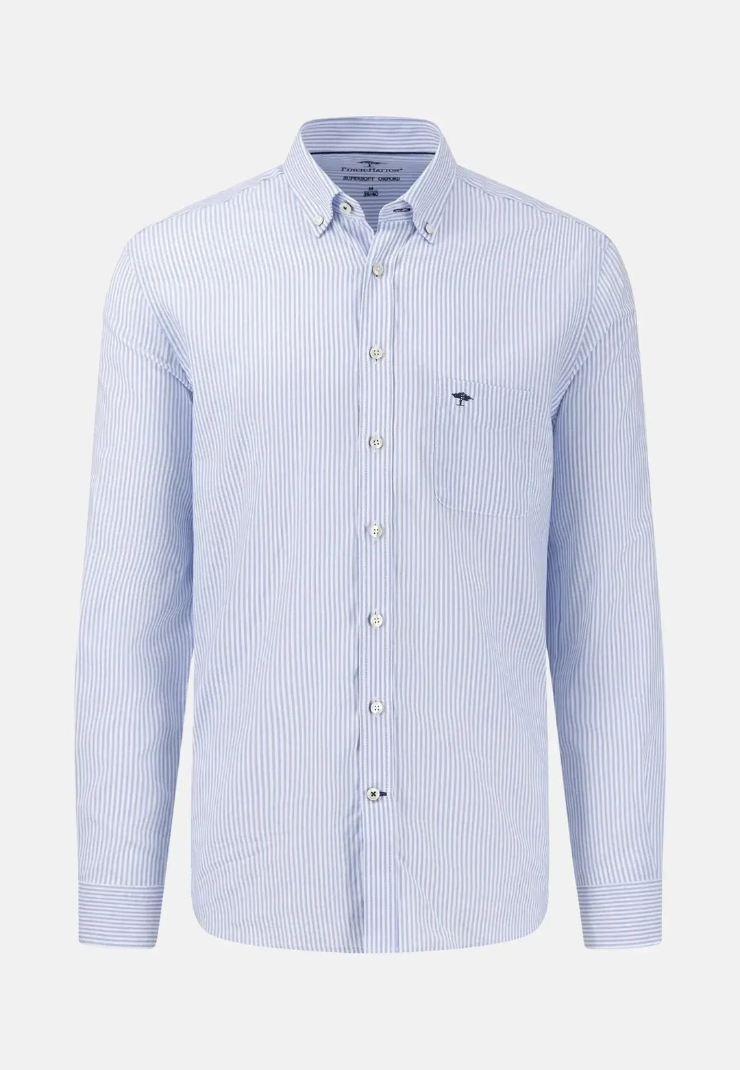 fynch-hatton-Button Down Oxford Shirt Light Blue Stripe