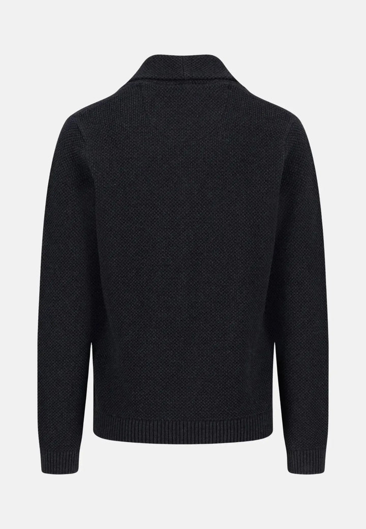 fynch-hatton-Buttoned Shawl Collar Cardigan Charcoal