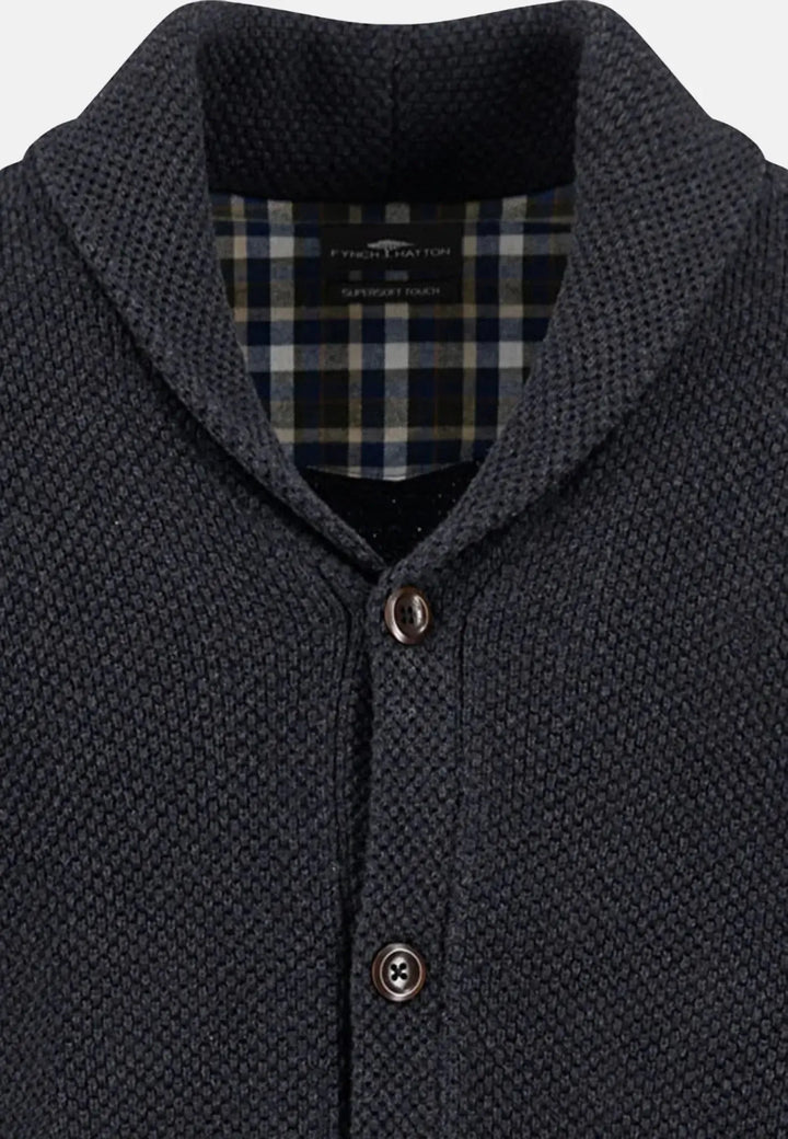 fynch-hatton-Buttoned Shawl Collar Cardigan Charcoal