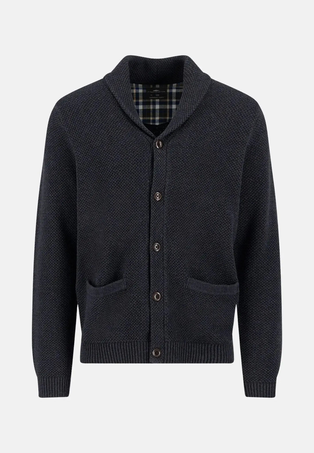 fynch-hatton-Buttoned Shawl Collar Cardigan Charcoal