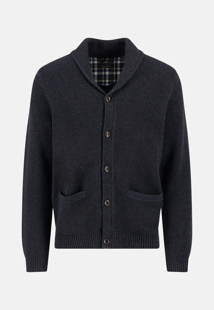 fynch-hatton-Buttoned Shawl Collar Cardigan Charcoal
