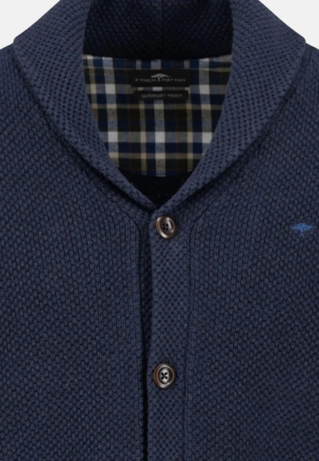 fynch-hatton-Buttoned Shawl Collar Cardigan Navy