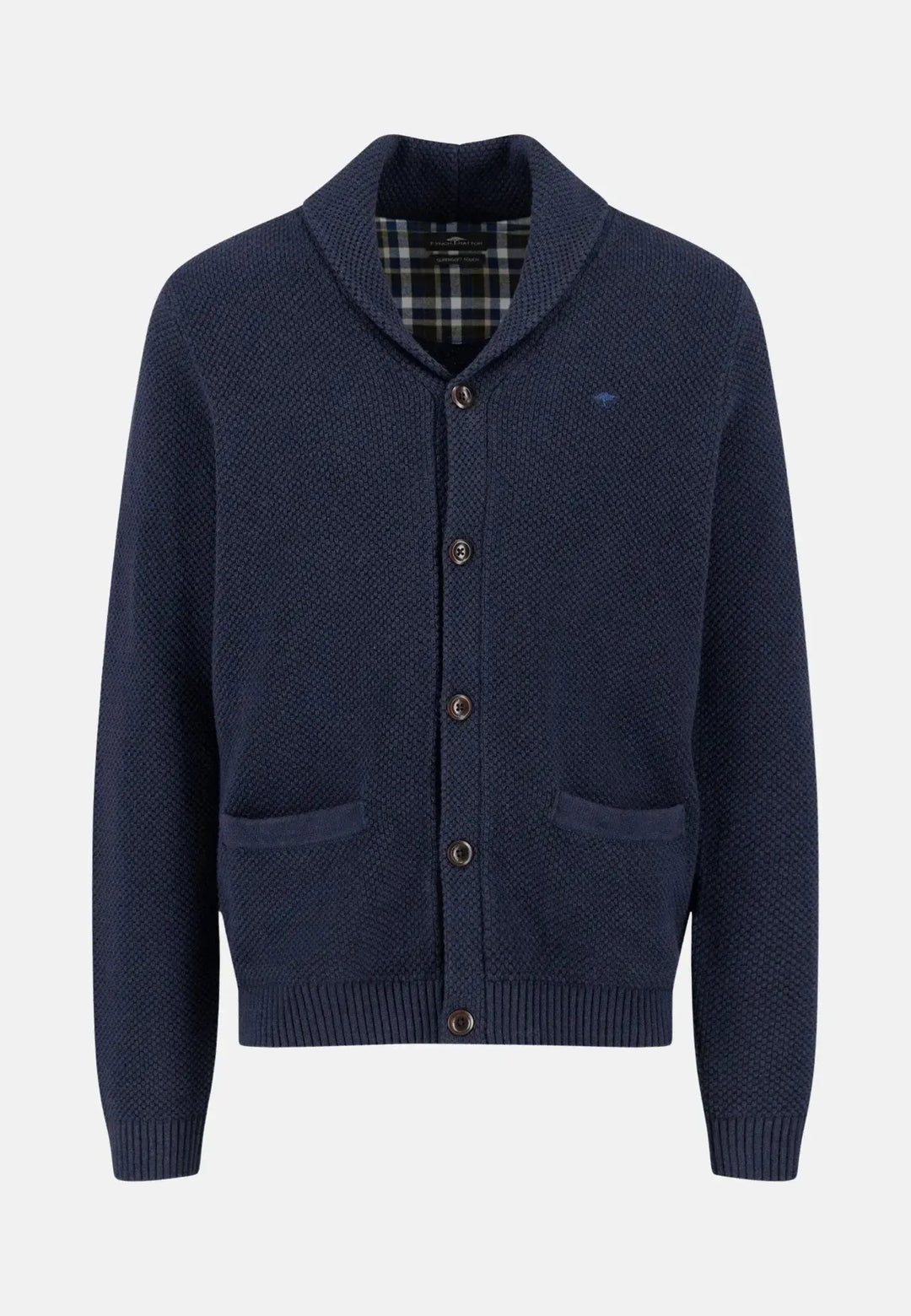 fynch-hatton-Buttoned Shawl Collar Cardigan Navy