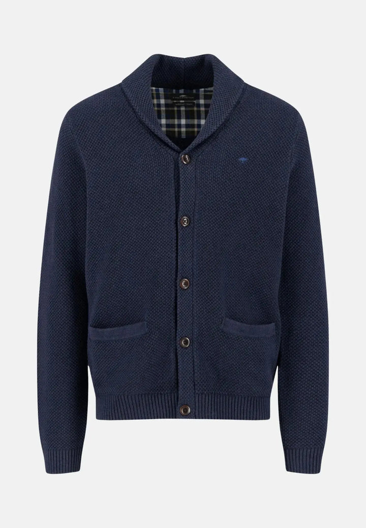 fynch-hatton-Buttoned Shawl Collar Cardigan Navy