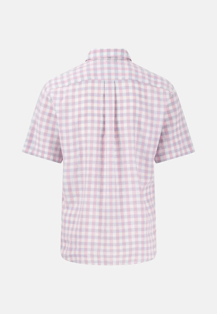 fynch-hatton-Check Linen Button Down Short Sleeved Shirt Peony