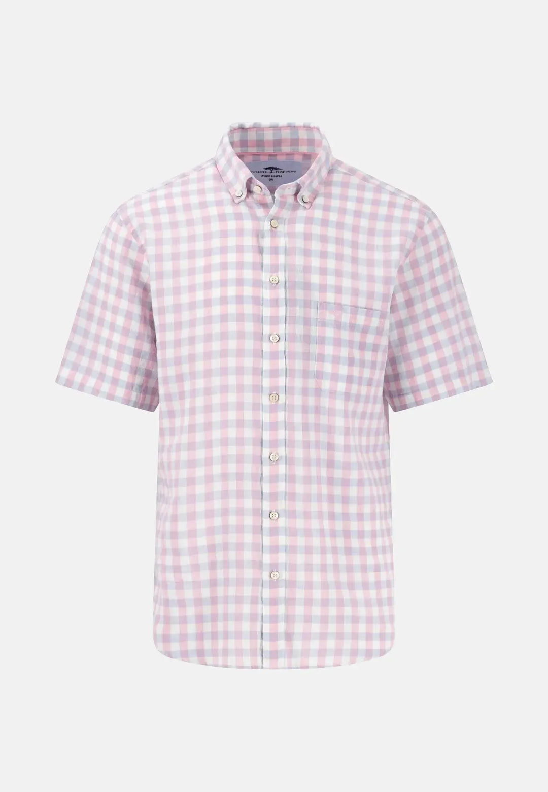 fynch-hatton-Check Linen Button Down Short Sleeved Shirt Peony