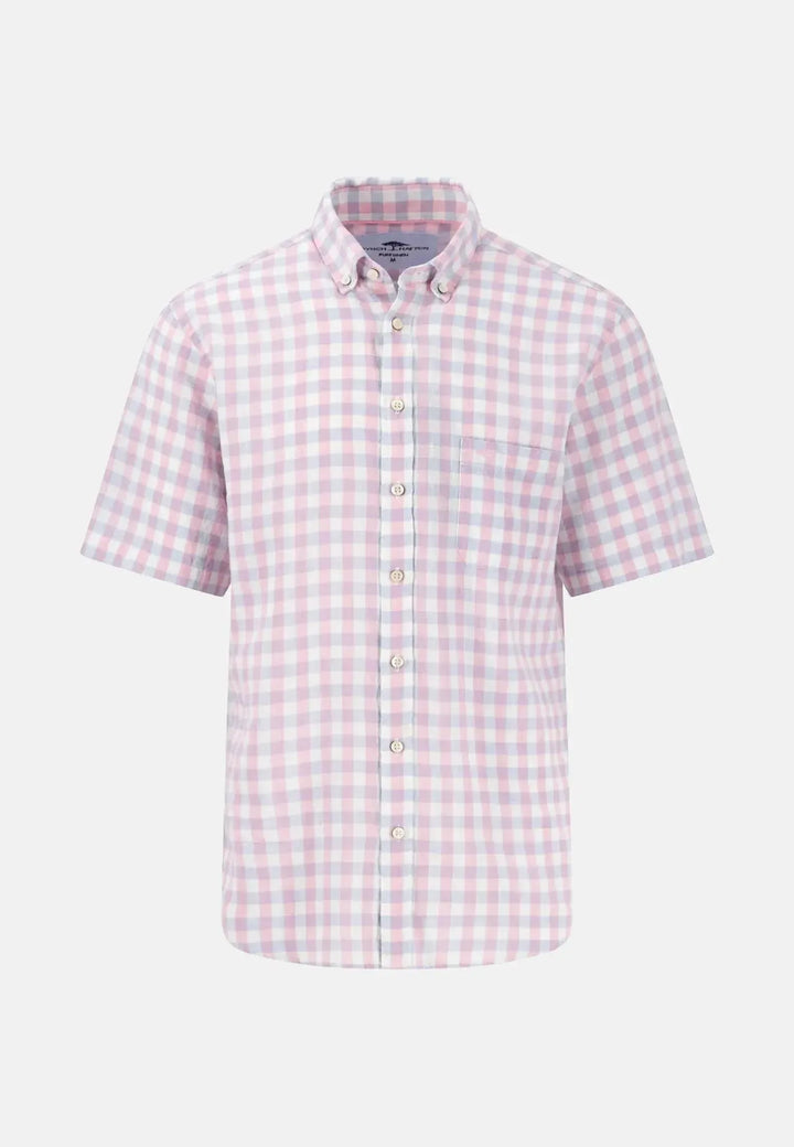 fynch-hatton-Check Linen Button Down Short Sleeved Shirt Peony