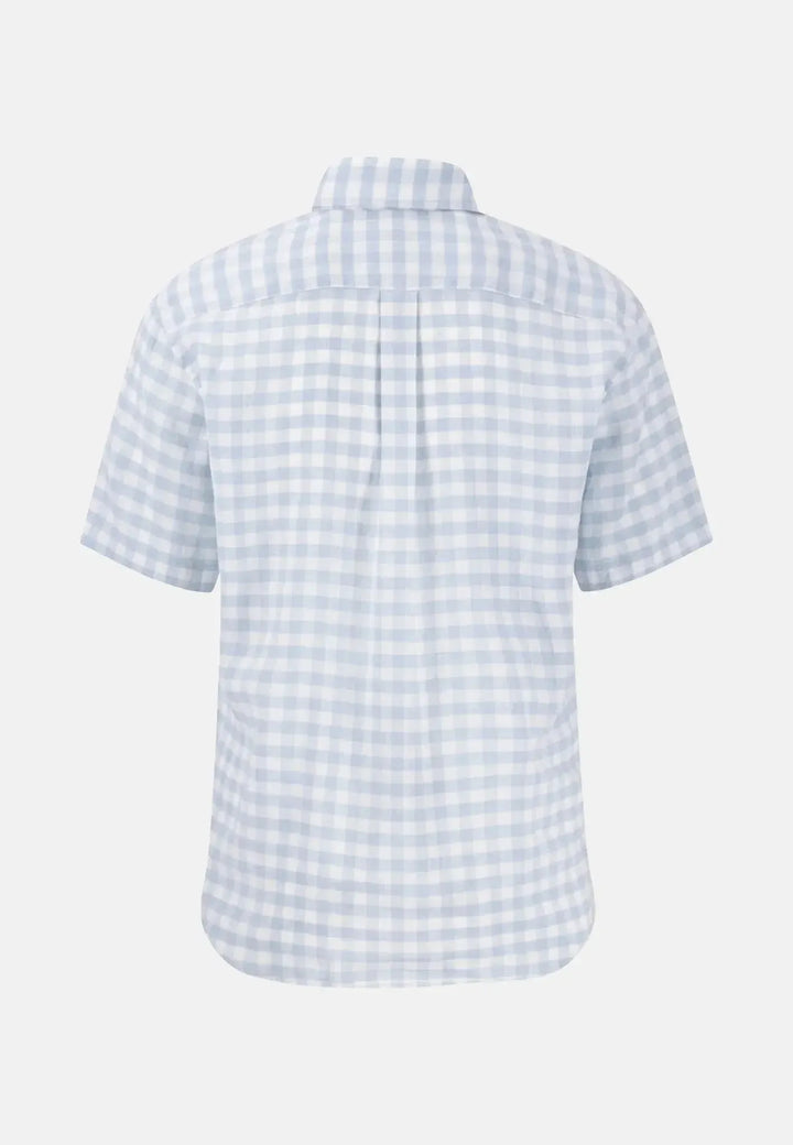 fynch-hatton-Check Linen Button Down Short Sleeved Shirt Summer Breeze