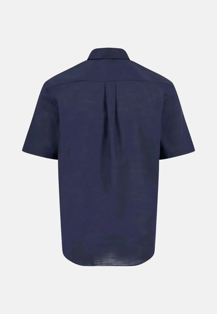 fynch-hatton-Classic Solid Slub Short Sleeved Shirt Navy
