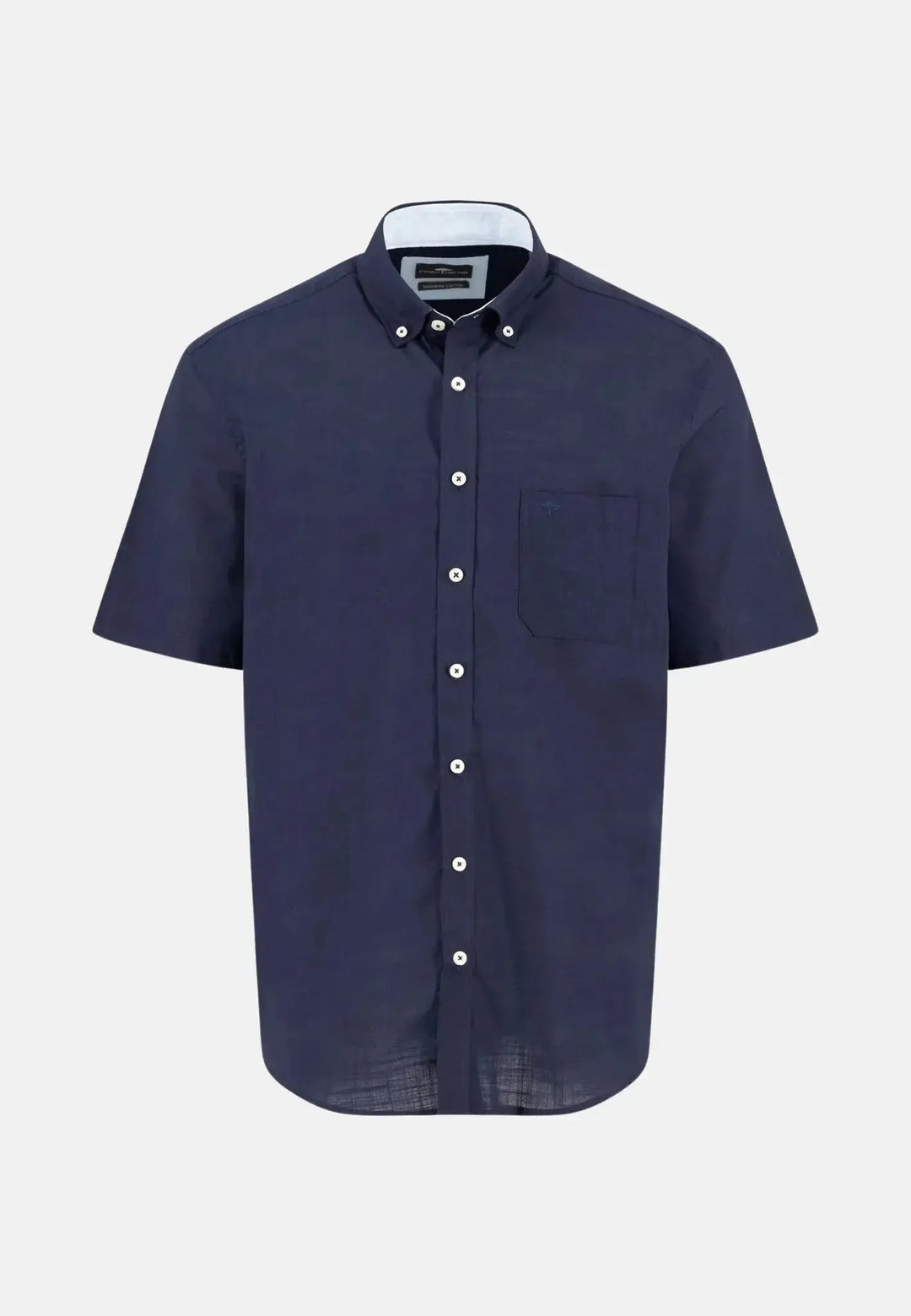 fynch-hatton-Classic Solid Slub Short Sleeved Shirt Navy