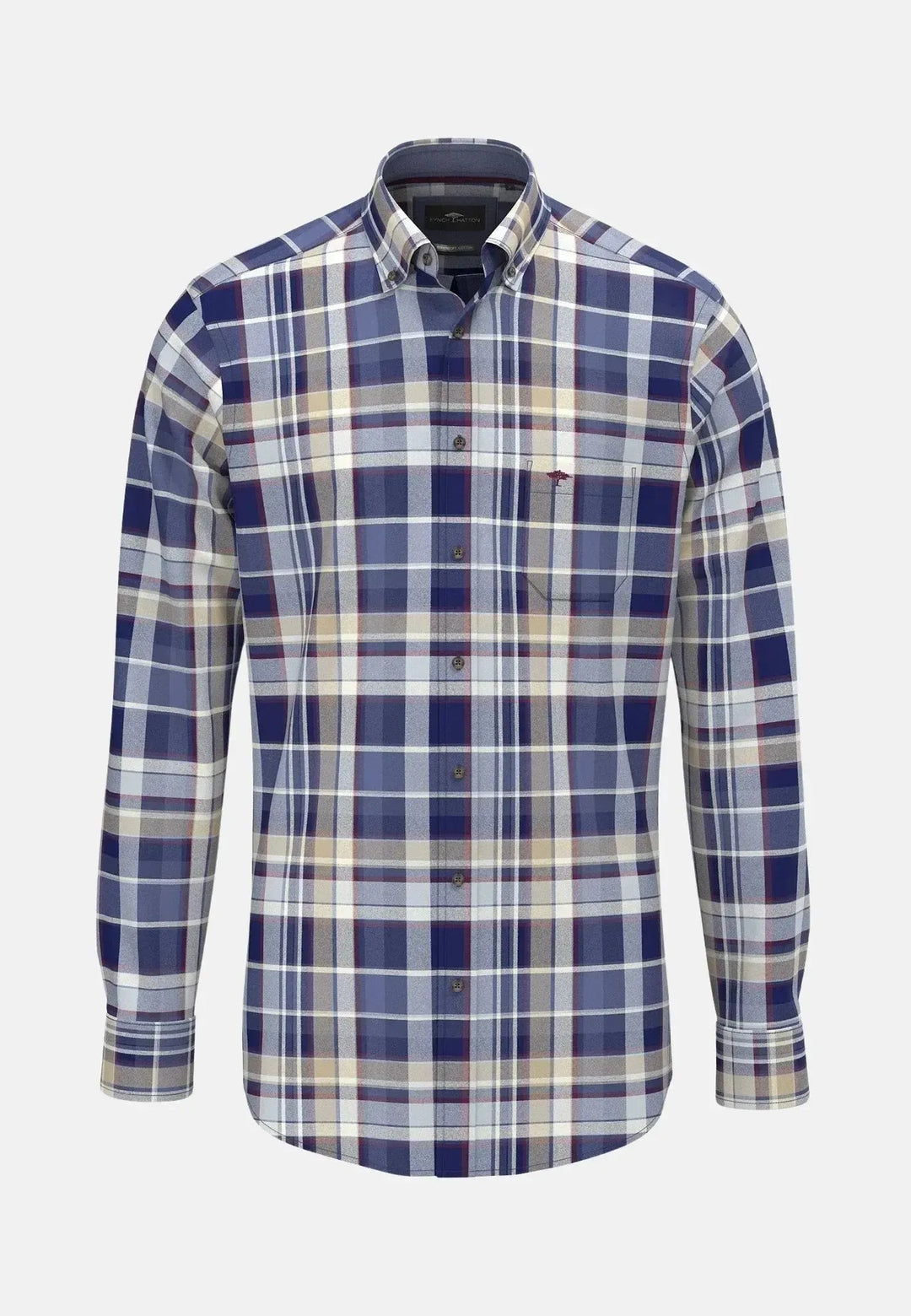 fynch-hatton-Colourful Check Button Down Flannel Shirt Misty Blue