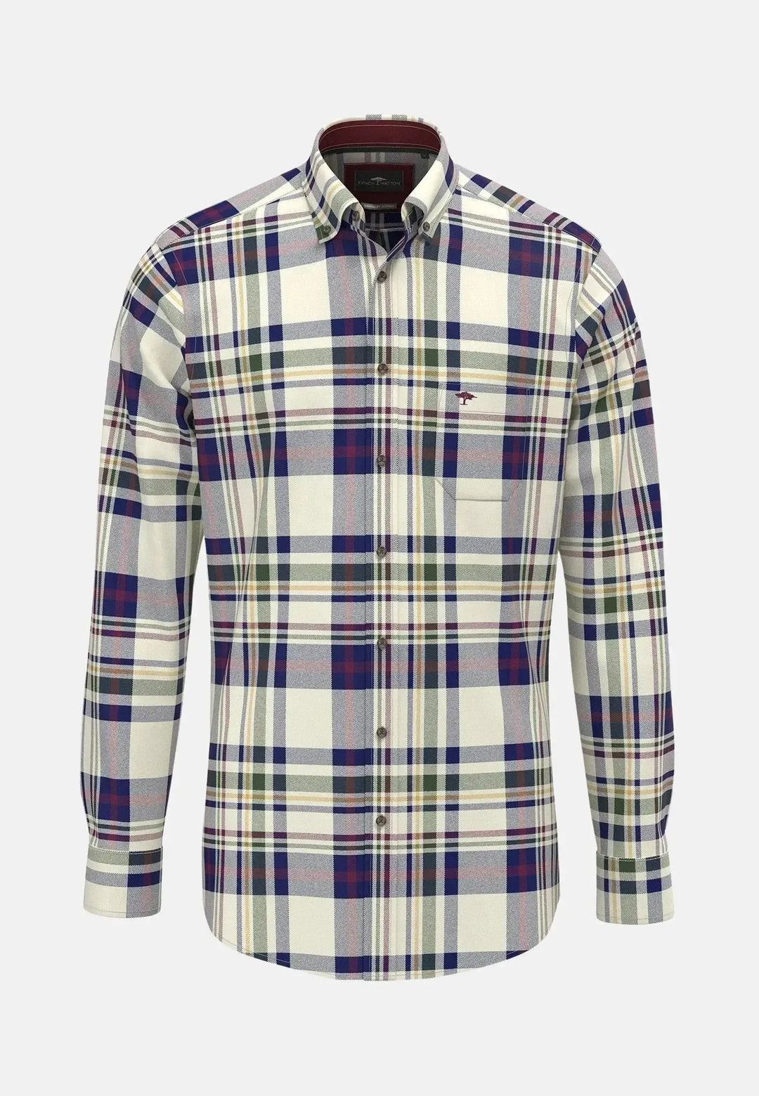 fynch-hatton-Colourful Check Button Down Shirt Deep Merlot