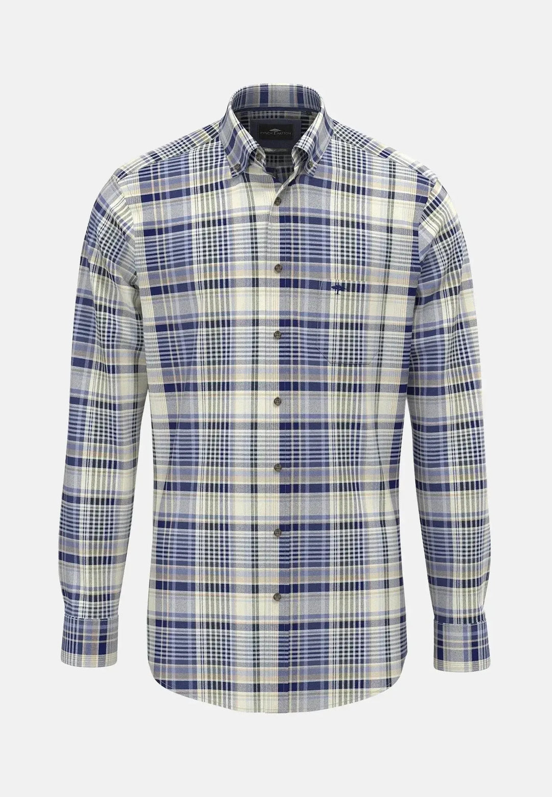 fynch-hatton-Colourful Flannel Button Down Check Shirt Misty Blue