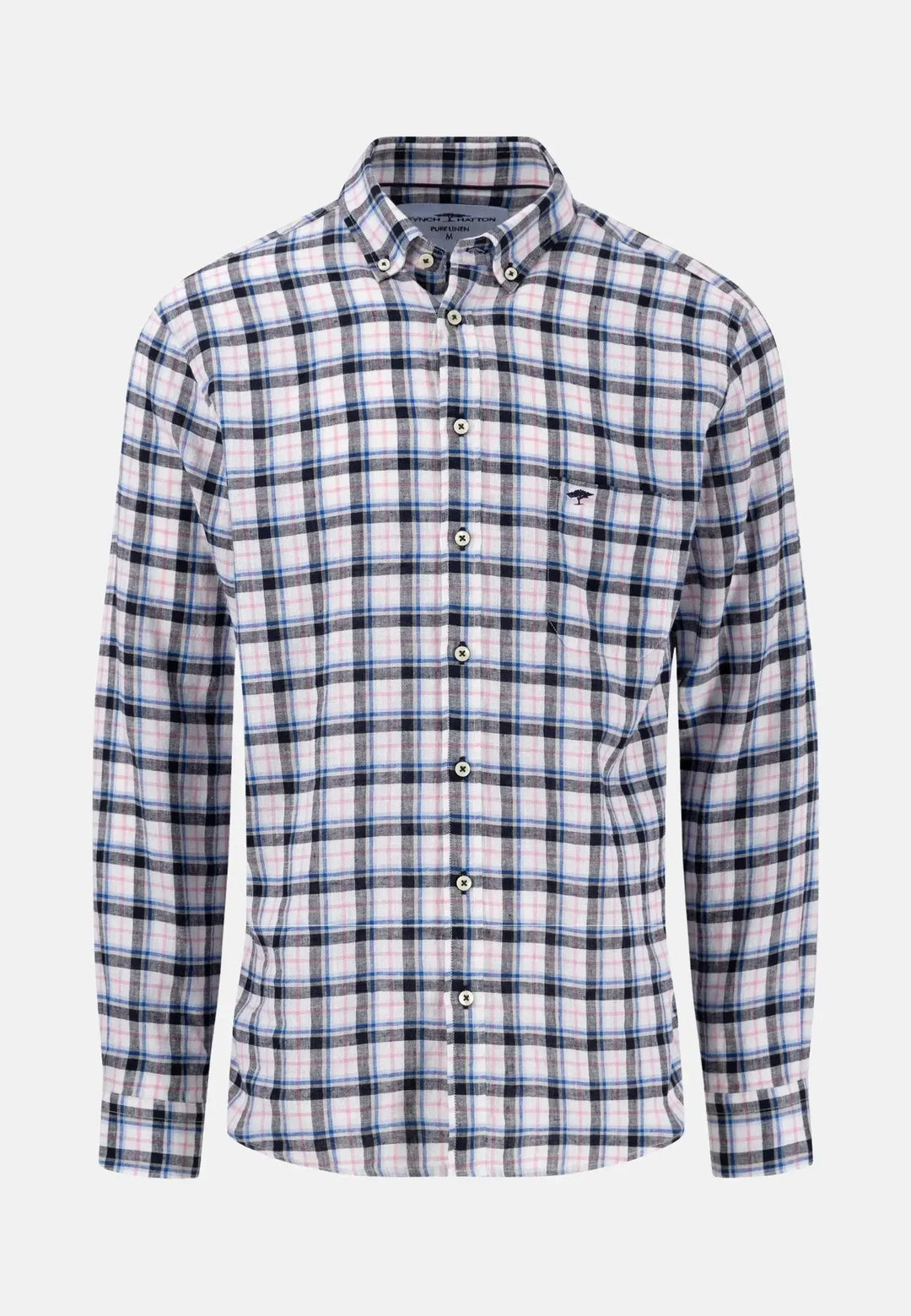 fynch-hatton-Colourful Linen Check Shirt Peony