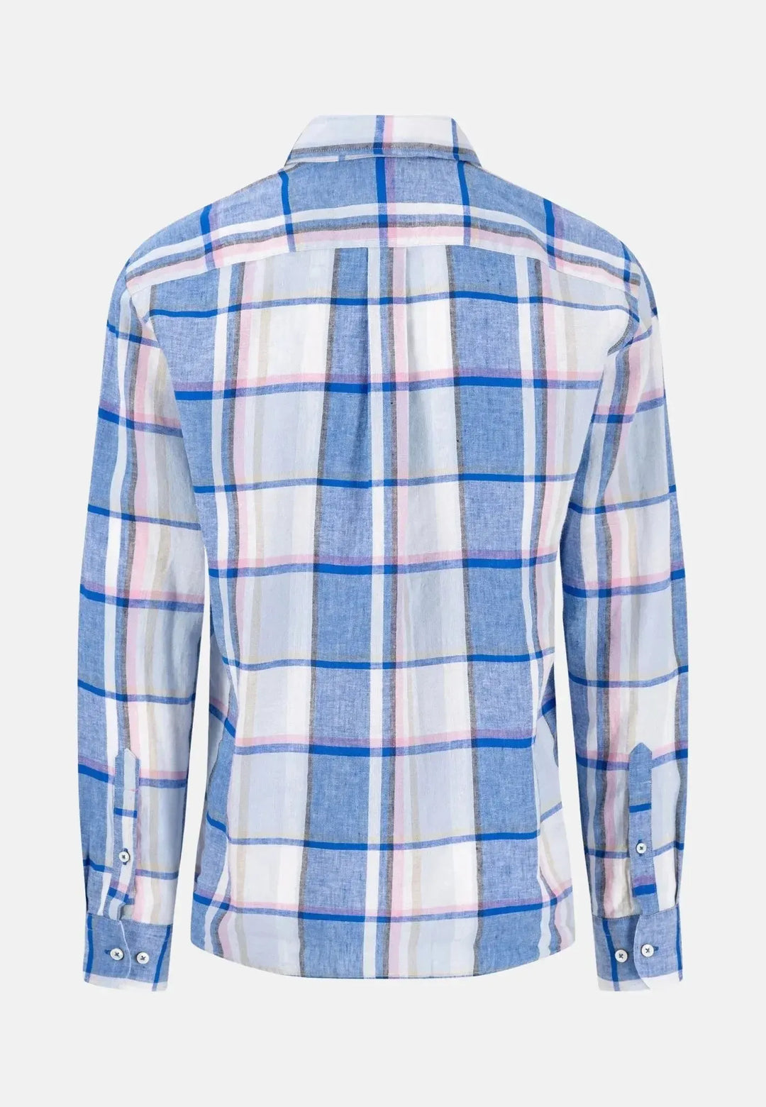 fynch-hatton-Colourful Linen Check Shirt Strong Blue