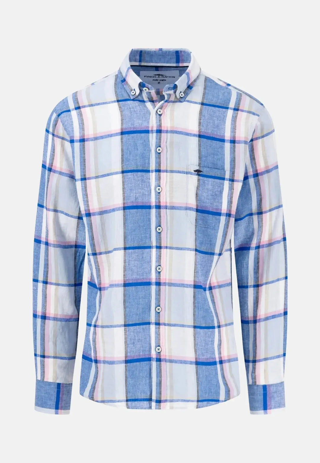 fynch-hatton-Colourful Linen Check Shirt Strong Blue