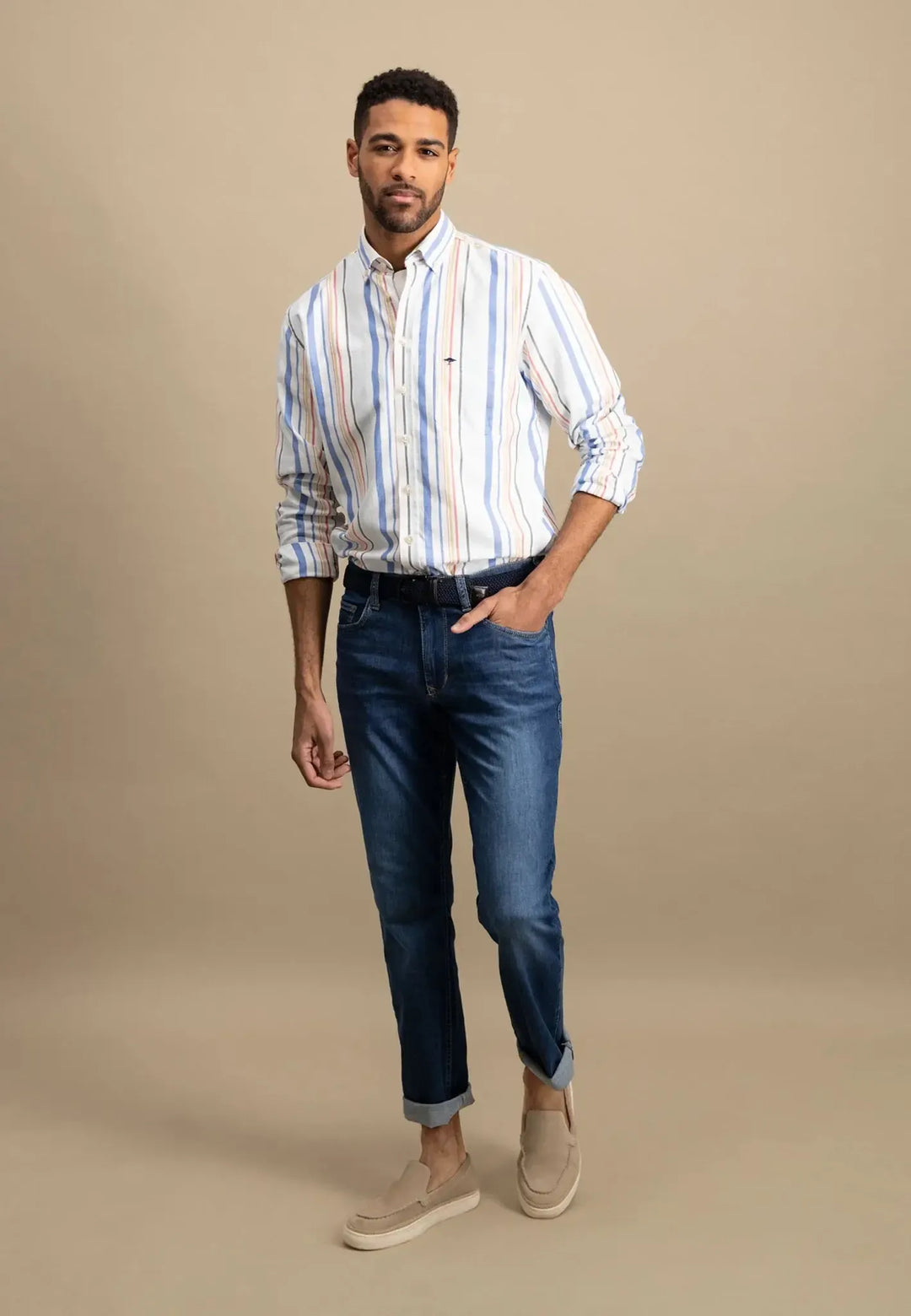 fynch-hatton-Colourful Oxford Stripes Shirt Poppy Red