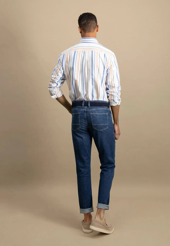 fynch-hatton-Colourful Oxford Stripes Shirt Poppy Red