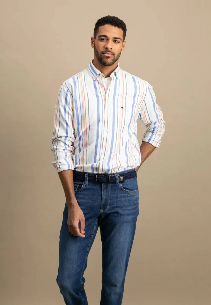 fynch-hatton-Colourful Oxford Stripes Shirt Poppy Red