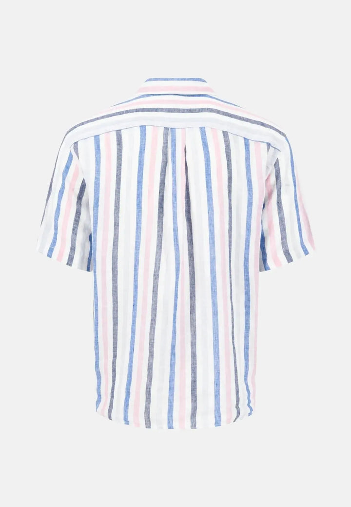 fynch-hatton-Colourful Striped Linen Button Down Short Sleeved Shirt Peony