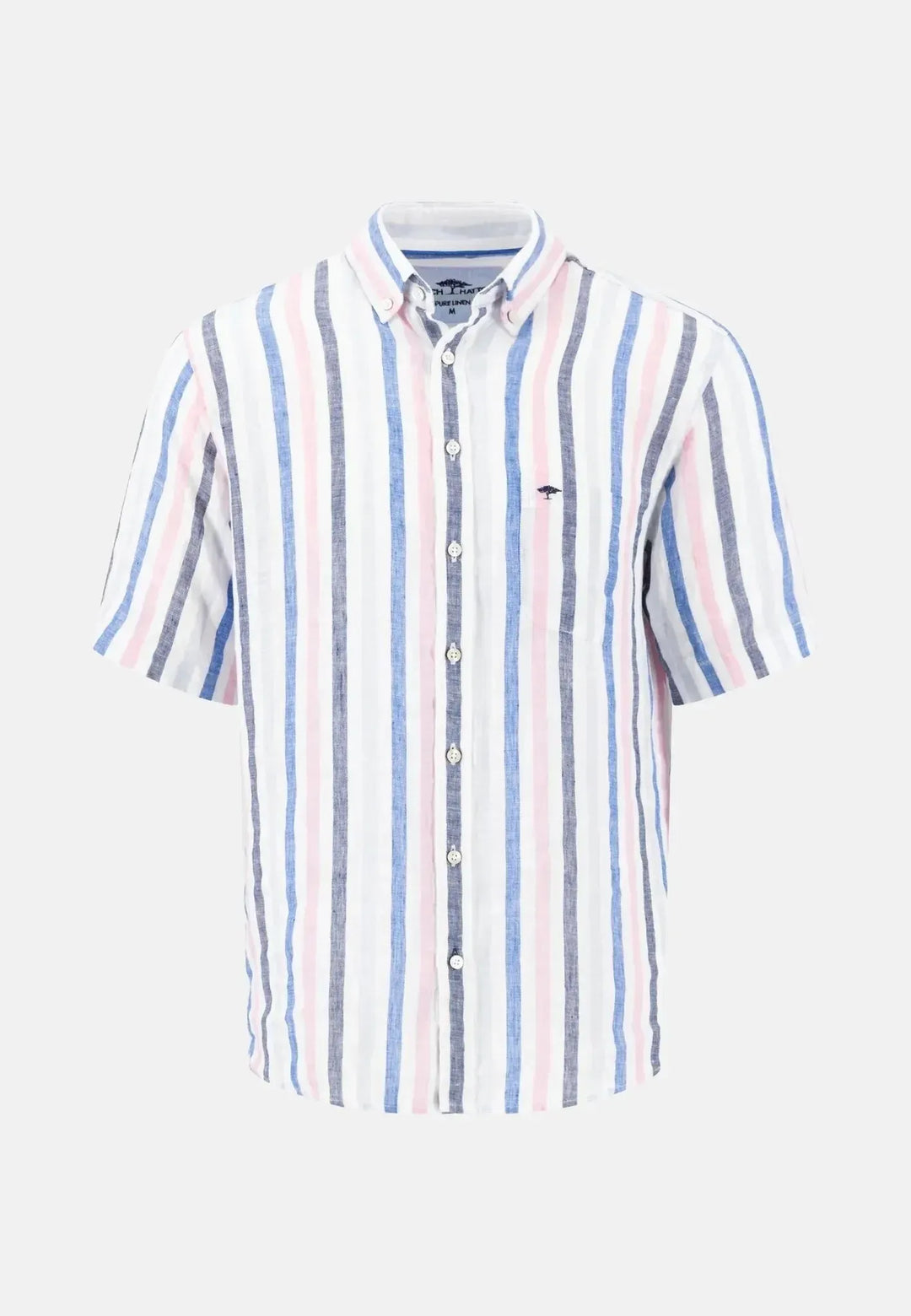 fynch-hatton-Colourful Striped Linen Button Down Short Sleeved Shirt Peony