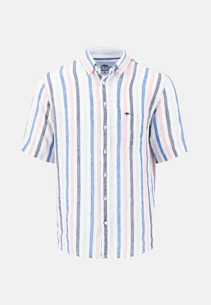 fynch-hatton-Colourful Striped Linen Button Down Short Sleeved Shirt Peony