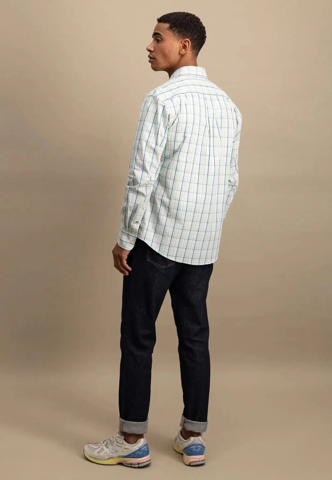 fynch-hatton-Combi Check Shirt Turf Green