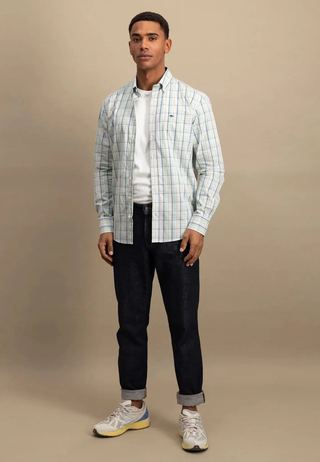 fynch-hatton-Combi Check Shirt Turf Green