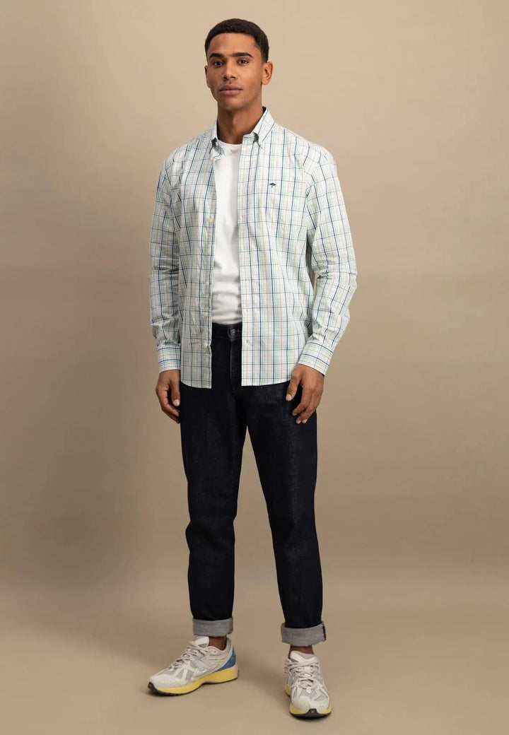 fynch-hatton-Combi Check Shirt Turf Green