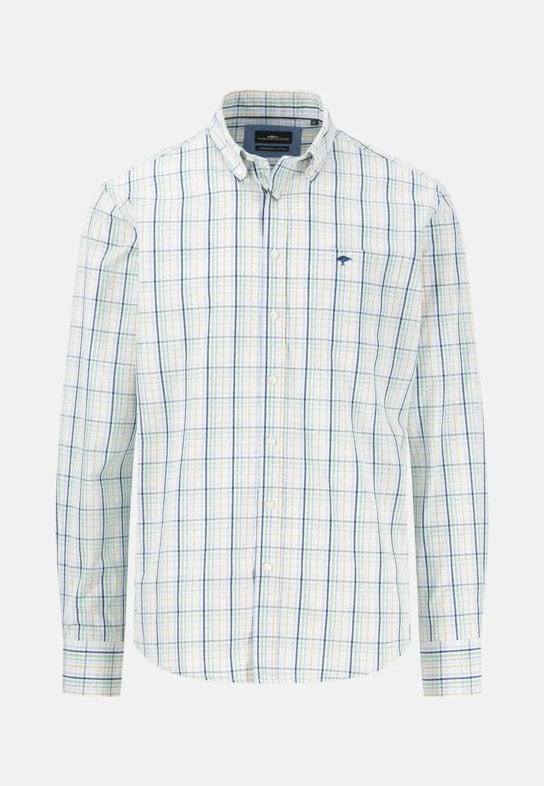 fynch-hatton-Combi Check Shirt Turf Green
