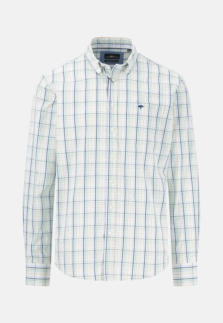 fynch-hatton-Combi Check Shirt Turf Green