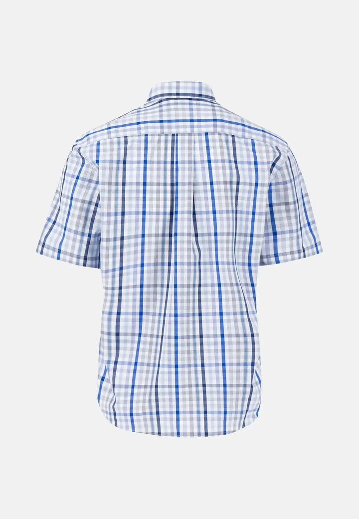 fynch-hatton-Combi Check Short Sleeved Shirt Strong Blue