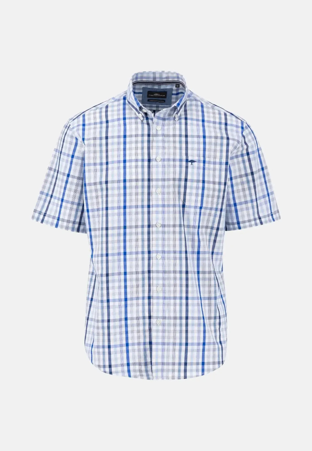 fynch-hatton-Combi Check Short Sleeved Shirt Strong Blue