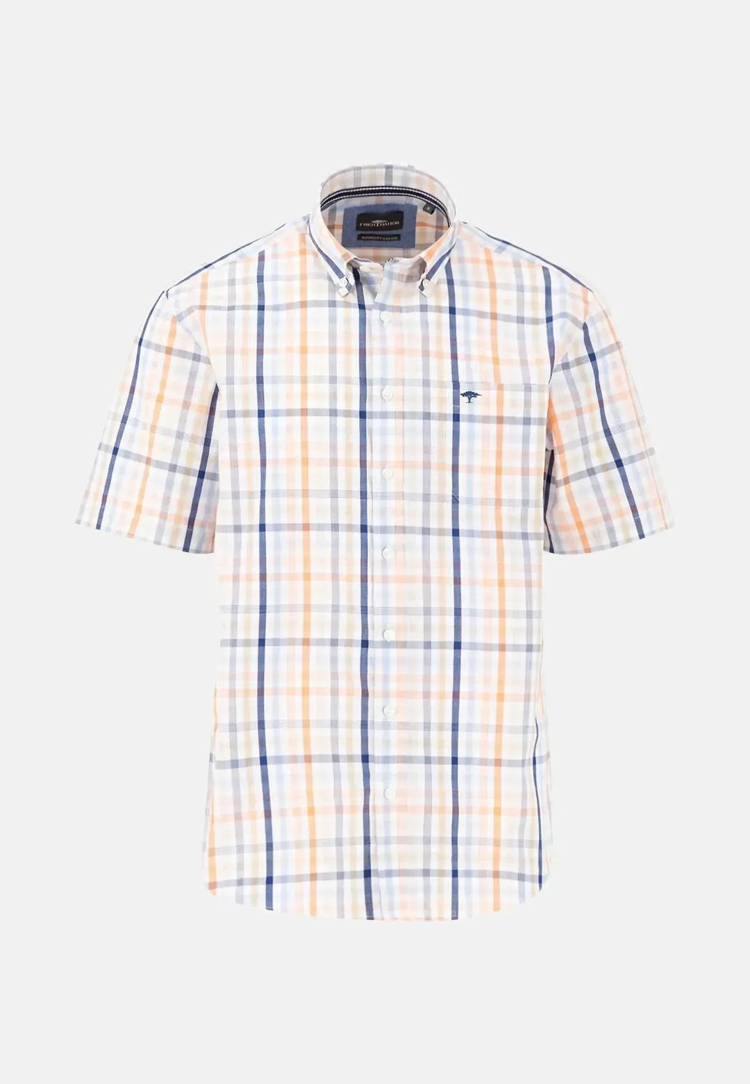 fynch-hatton-Combi Check Short Sleeved Shirt Sunny Orange