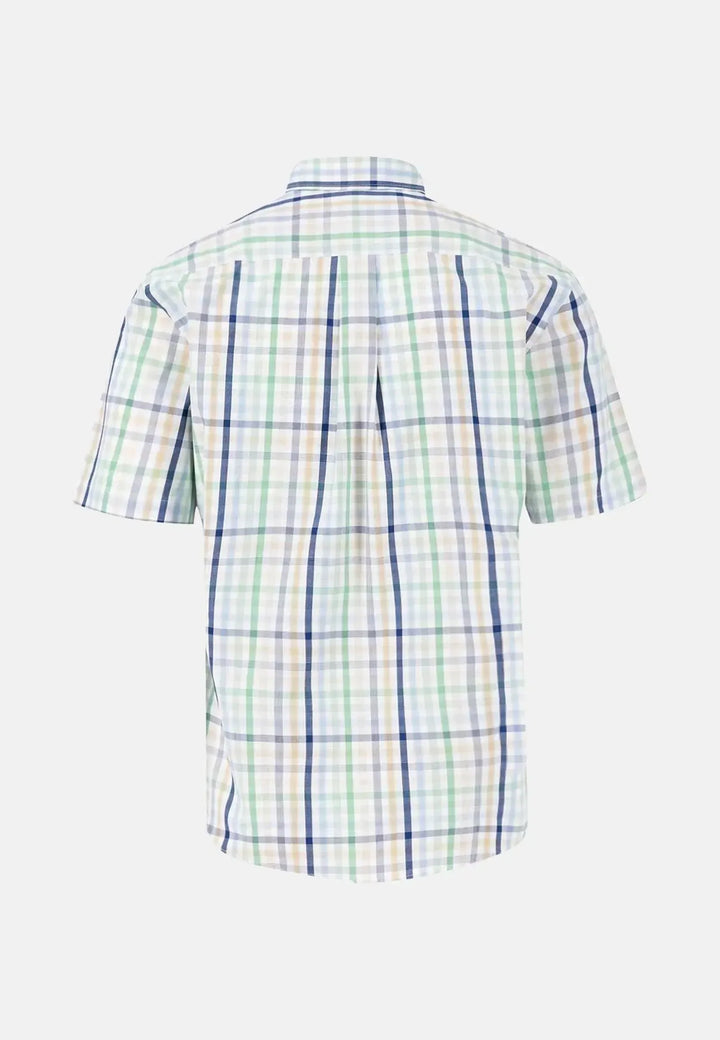 fynch-hatton-Combi Check Short Sleeved Shirt Turf Green
