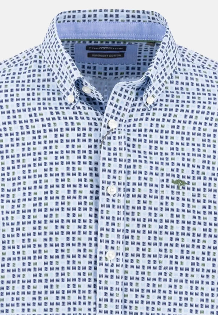 fynch-hatton-Combi Print Button Down Shirt Dark Leaf