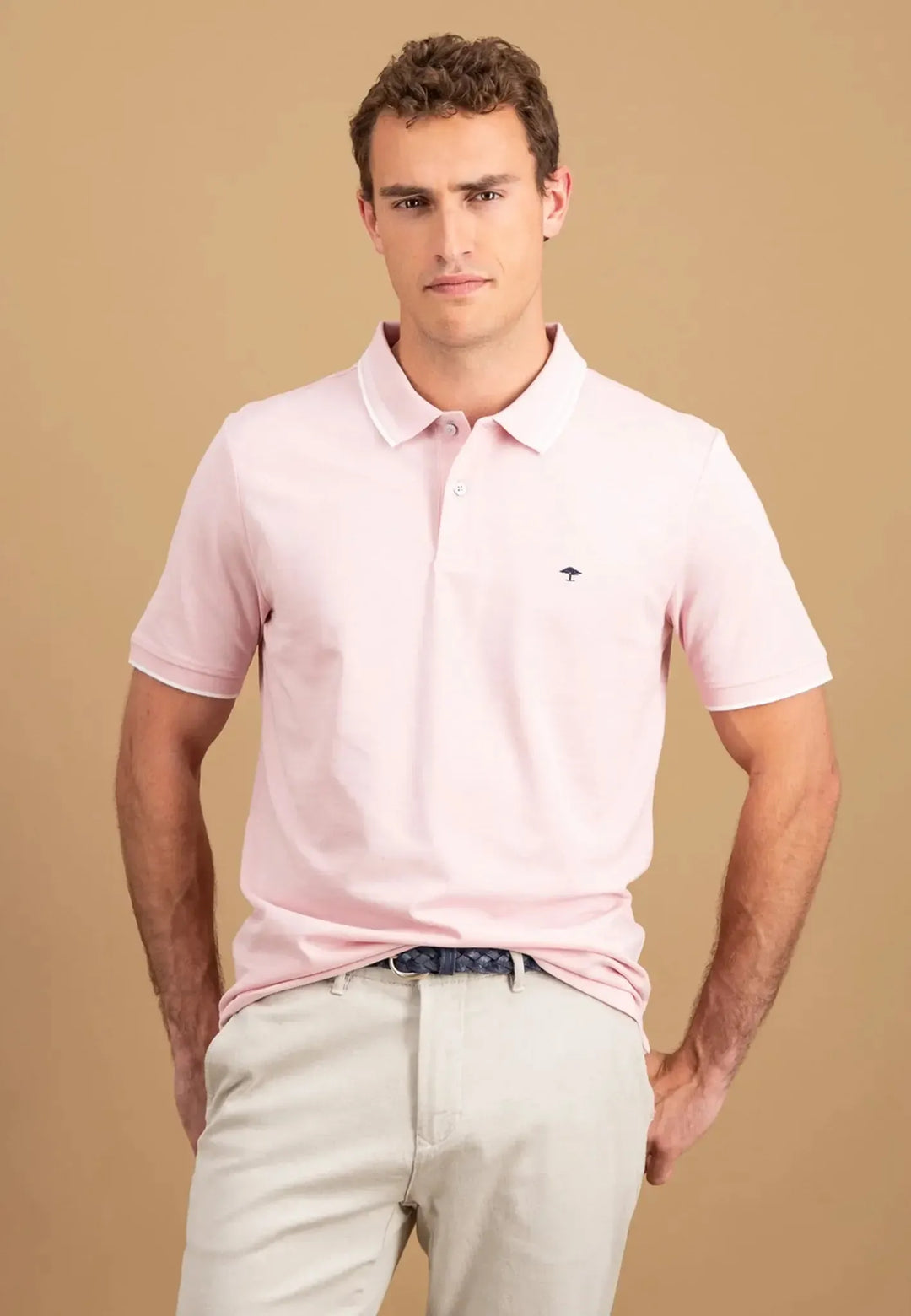 fynch-hatton-Contrast Tipping Polo Shirt Light Peony