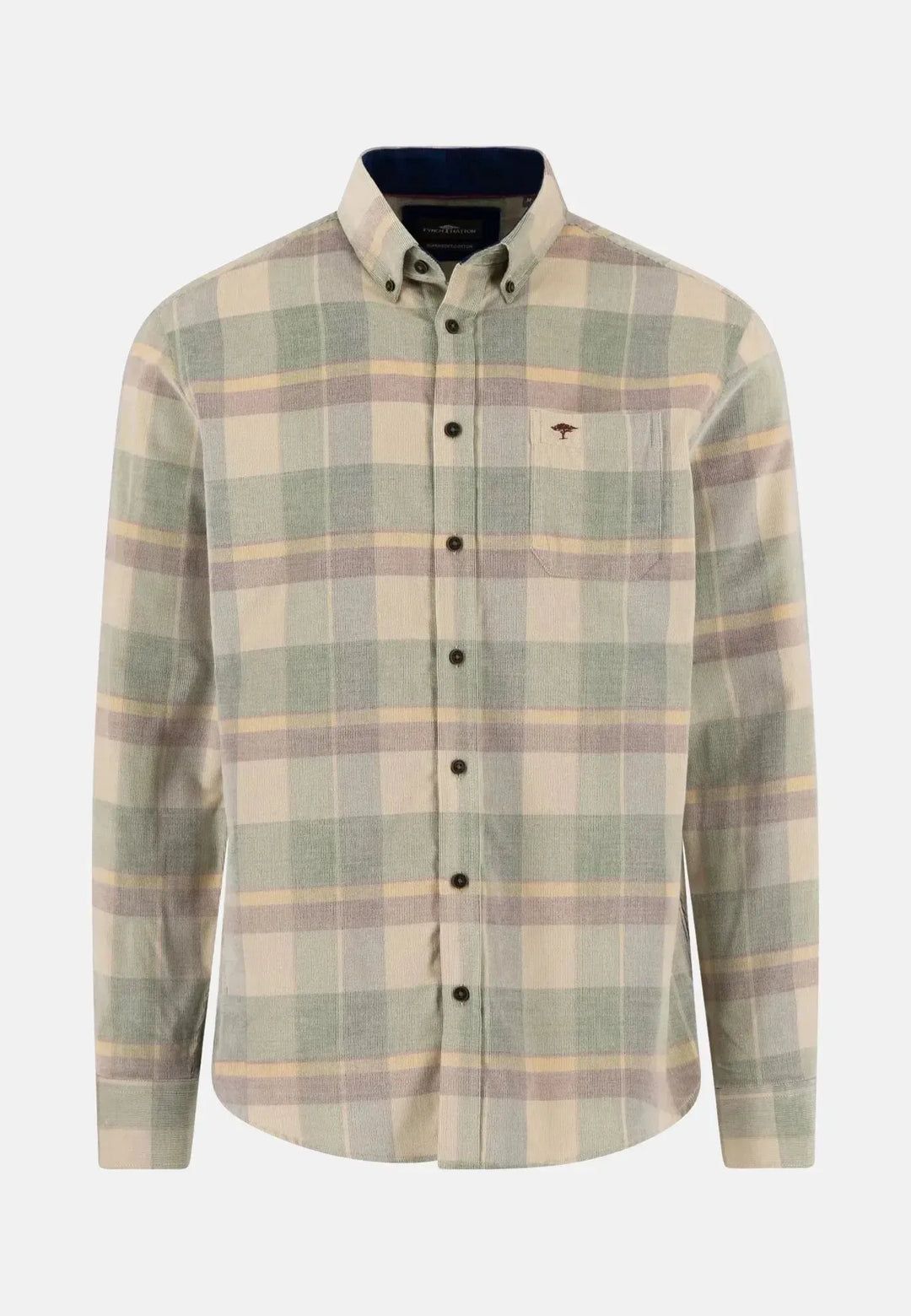 fynch-hatton-Corduroy Check Button Down Shirt Dark Leaf