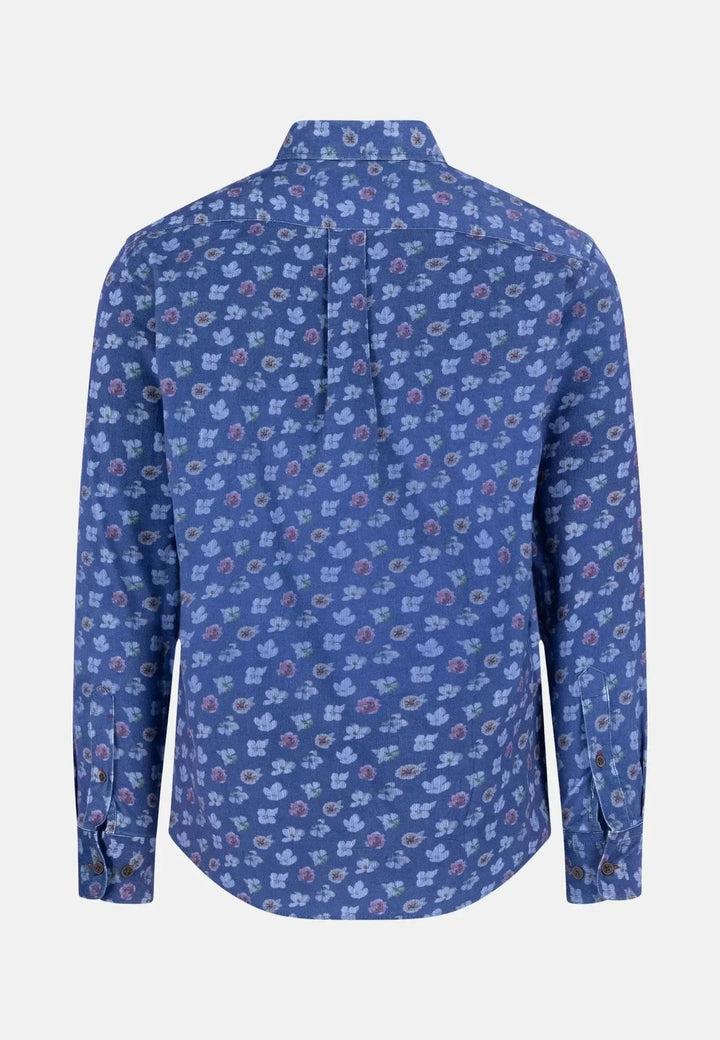 fynch-hatton-Corduroy Print Button Down Shirt Navy