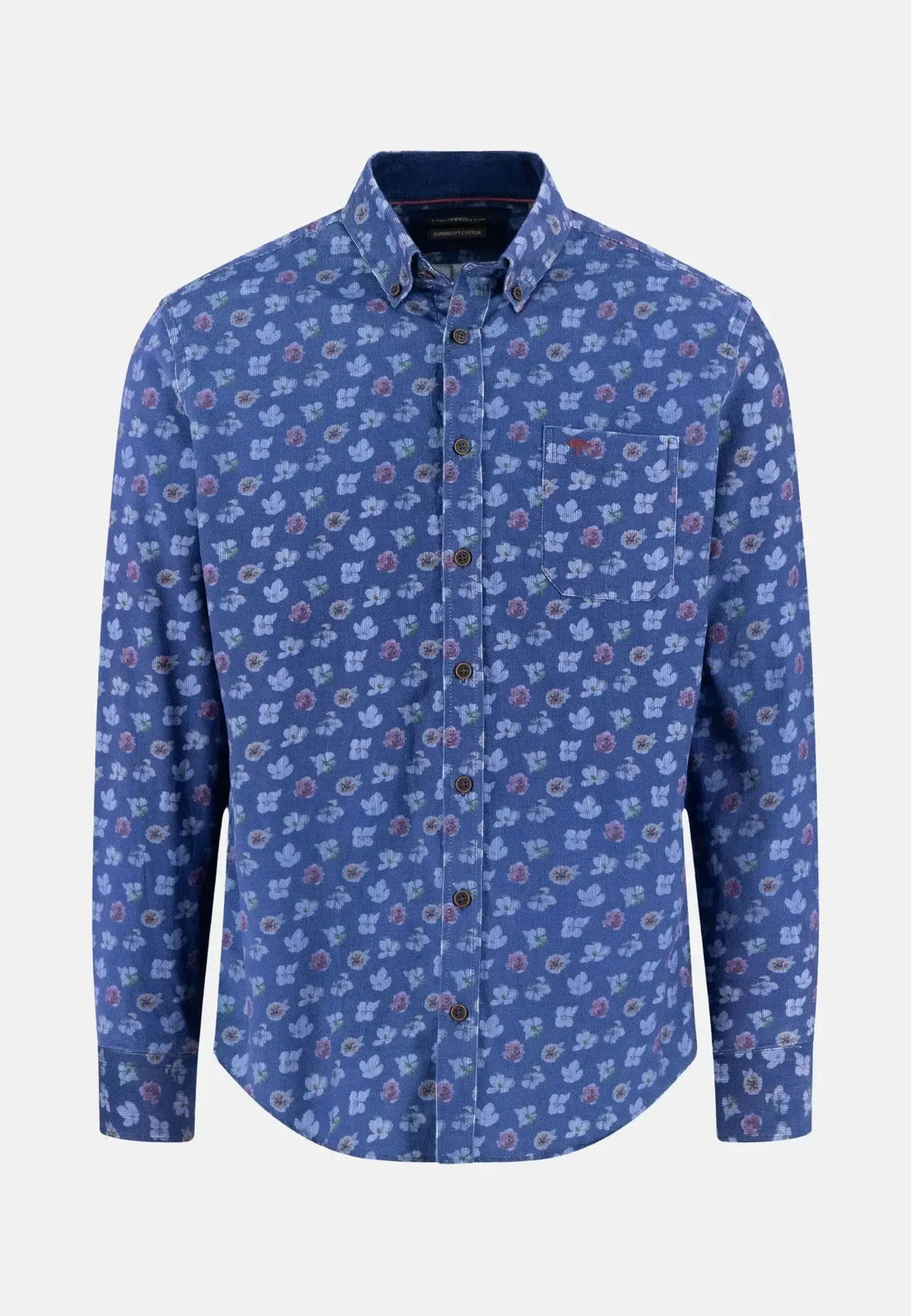 fynch-hatton-Corduroy Print Button Down Shirt Navy