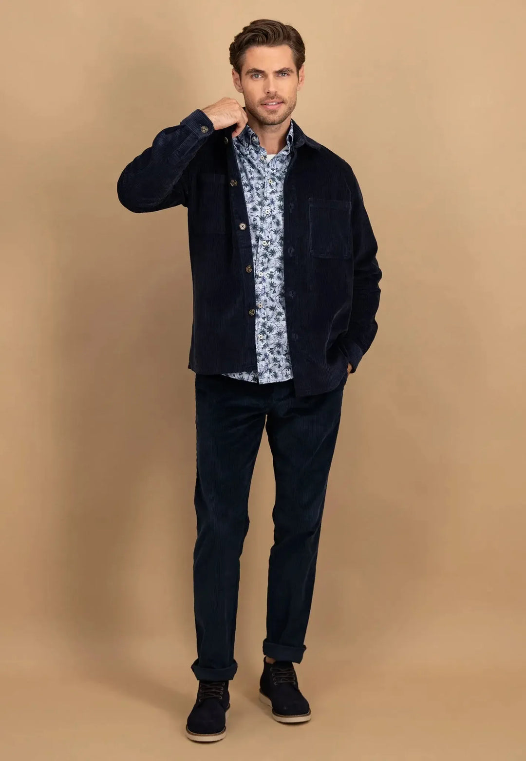 fynch-hatton-Cotton Corduroy Overshirt Navy