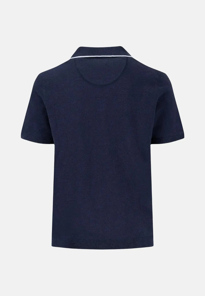 fynch-hatton-Cotton Linen Knit Polo Shirt Navy