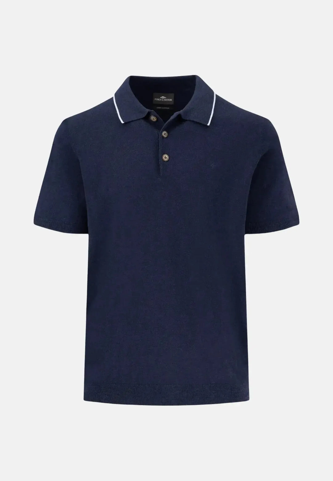 fynch-hatton-Cotton Linen Knit Polo Shirt Navy
