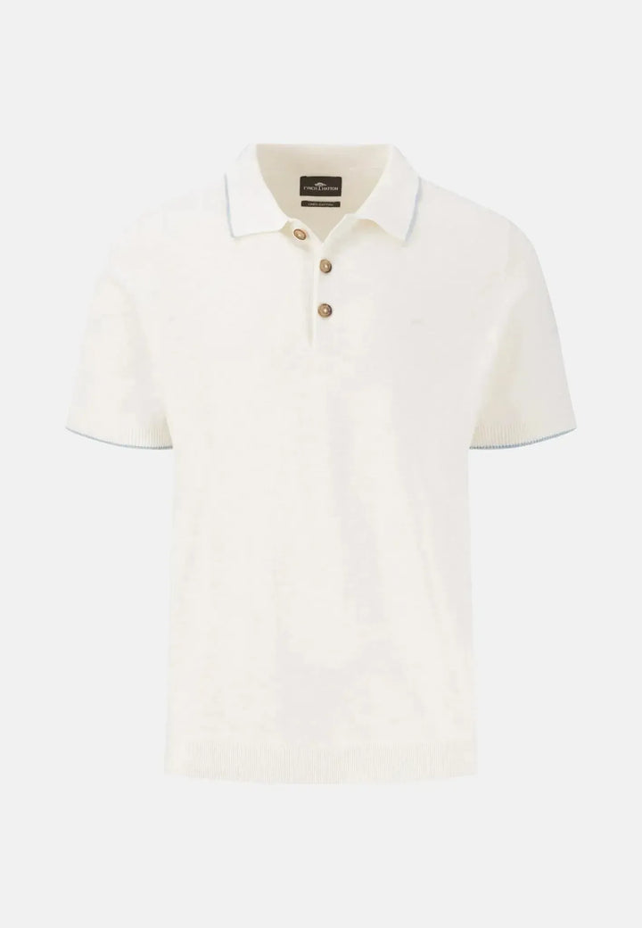 fynch-hatton-Cotton Linen Knit Polo Shirt New Off White