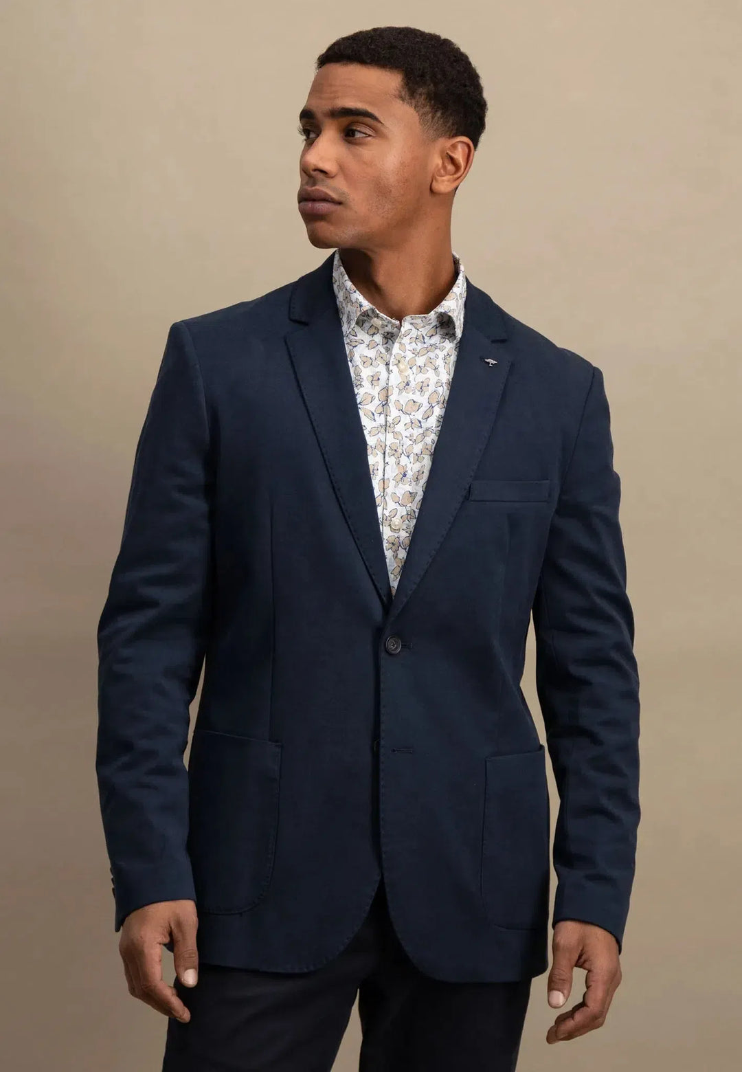 fynch-hatton-Cotton Twill Blazer Dark Navy