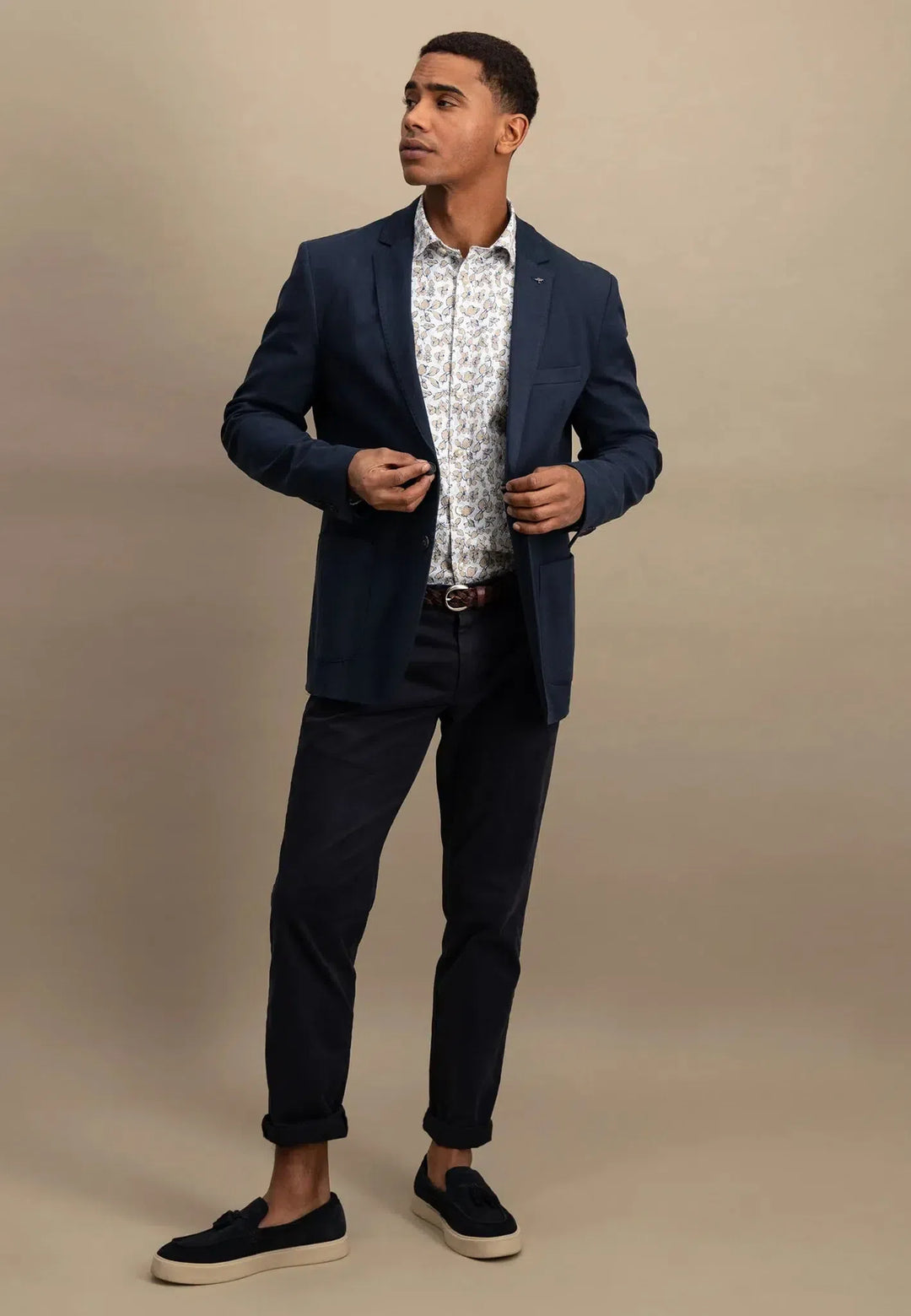 fynch-hatton-Cotton Twill Blazer Dark Navy
